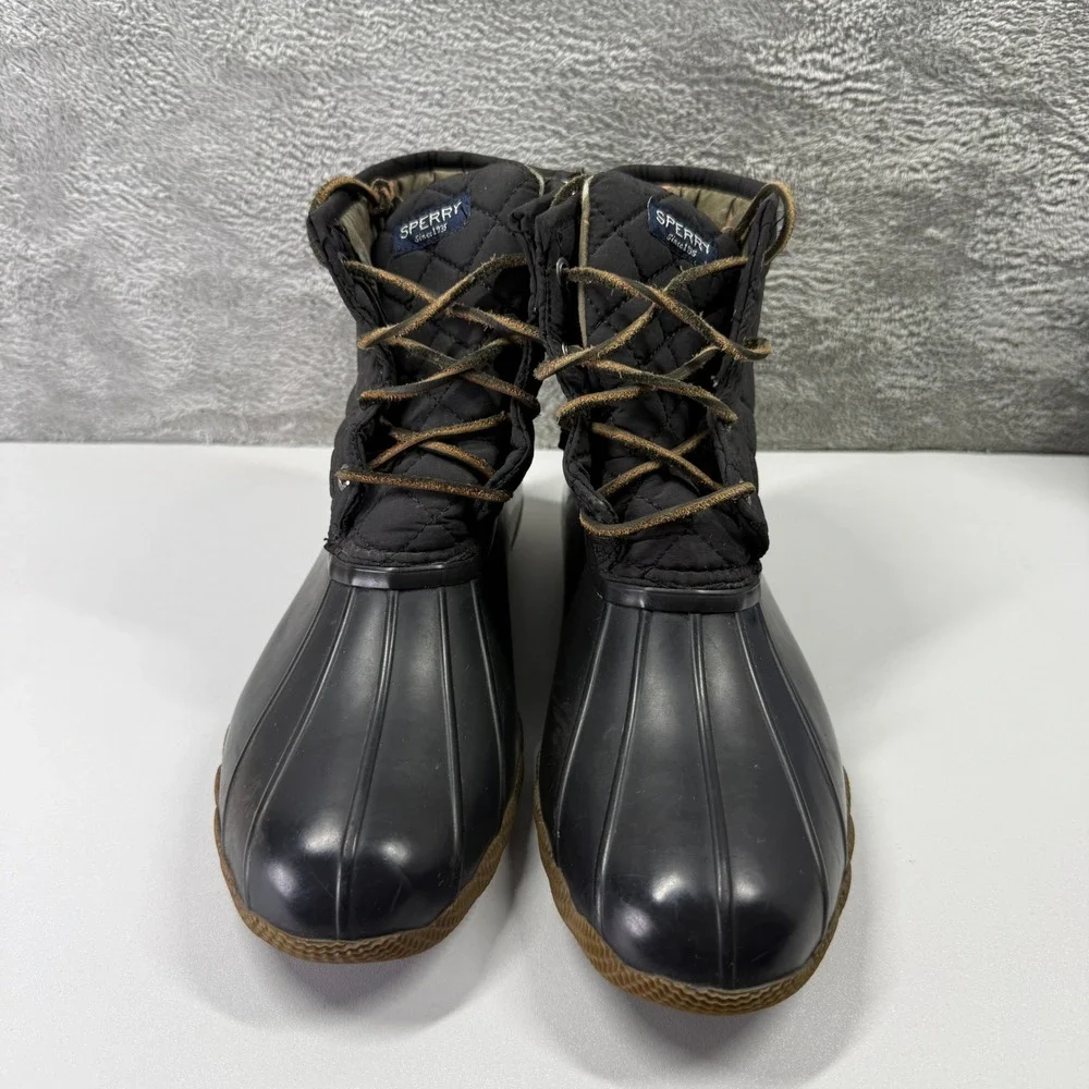 Sperry Saltwater Black Quilted Duck Boots Waterproof Ankle STS94063 Womens 9 M